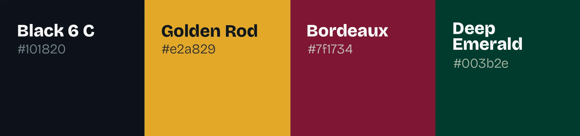 LEVO color palette: Black 6C, Golden Rod, Bordeaux, Deep Emerald